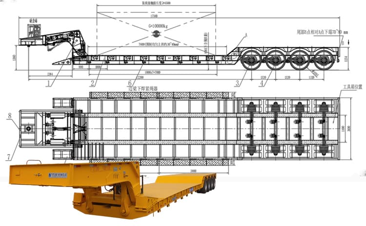 4 Axle 100 Ton Truck Lowboy Gooseneck Trailer for Sale in Guyana