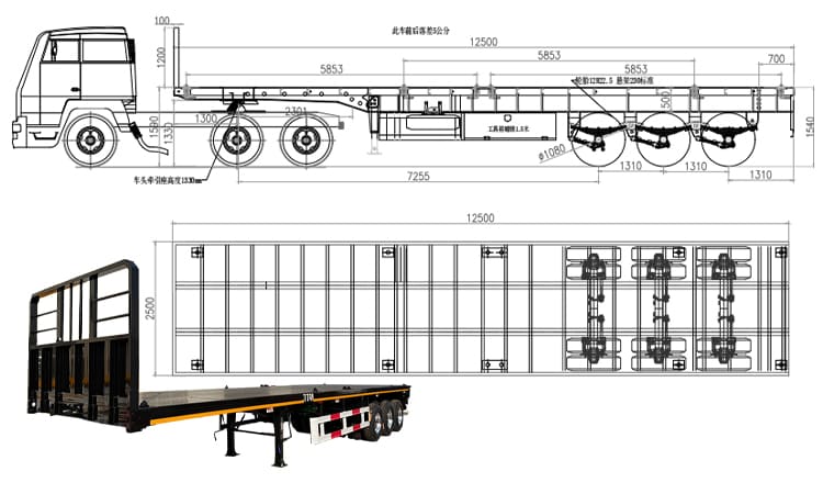 40Ft Container Flat Bed Semi Trailers for Sale in Guyana 