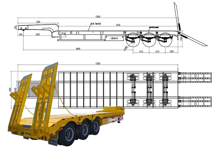 3 Axle 60 Ton 40 Ft Semi Low Bed Trailer Price for Sale in Guyana